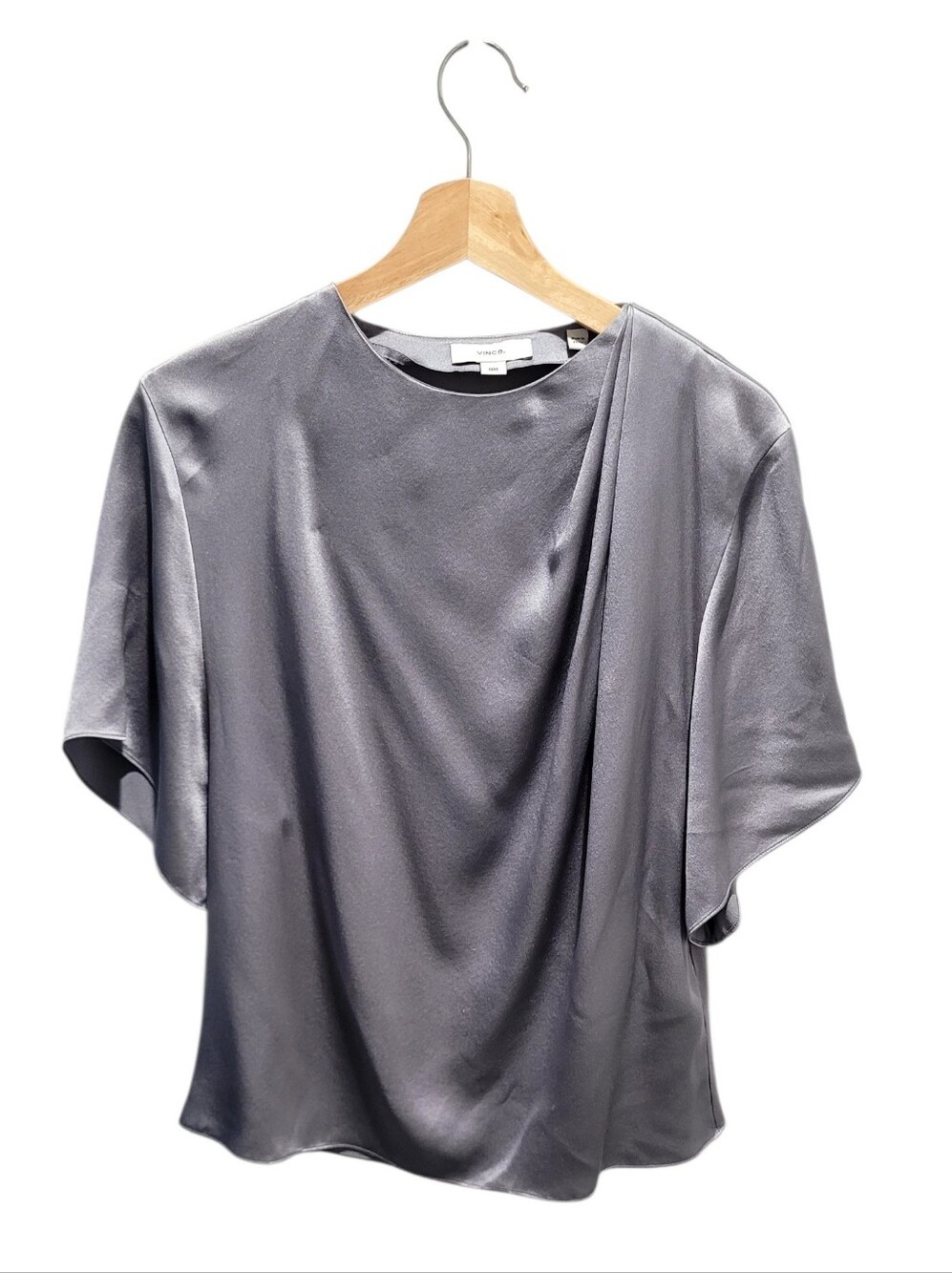 Vince Draped Silk Flutter Sleeve Blouse Piero Blue Medium - Picture 2 of 8